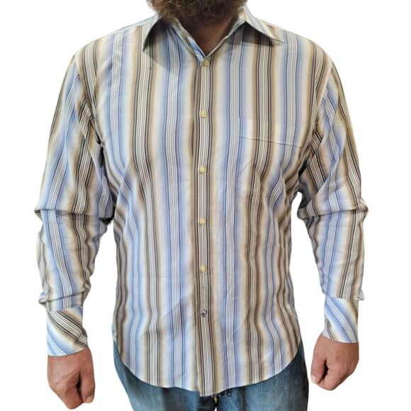 VINTAGE Y2K Ben Sherman Mens Jacquard Striped Dress Shirt Sz 15.5 32-33 Career - Picture 1 of 9